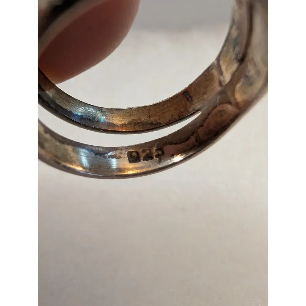 Vintage Signed 925 Sterling Silver Mexico Lapis Lazuli Double Split Band Ring